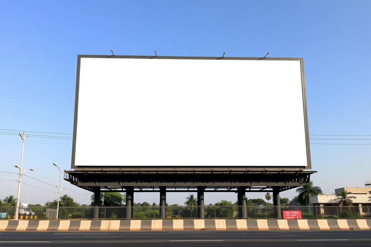 Large blank hoarding beside a highway in India